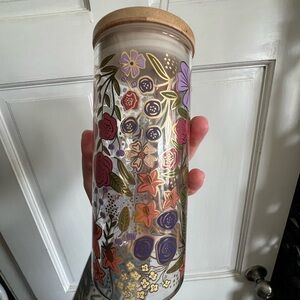 Floral Glass Jar with Bamboo Lid
